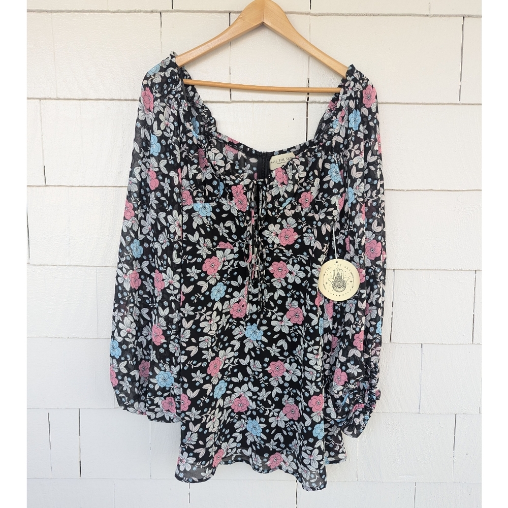 NWT Urban Outfitters Blue and Pink Floral Long Sleeve Dress Medium